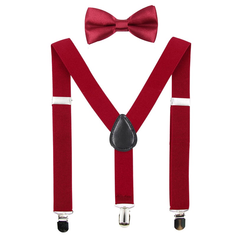 Hanerdun Kids Suspender Bowtie Sets Adjustable Suspender With Bow Ties Gift Idea For Boys And Girls,Dark Red,One Size - Image 1